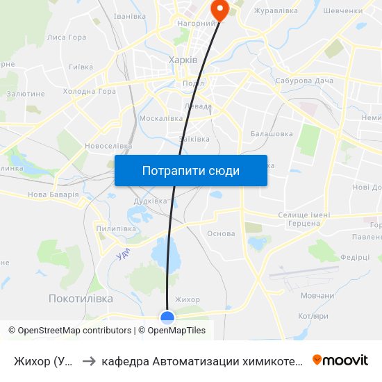 Жихор (Ул. Тернопольская) to кафедра Автоматизации химикотехнологических систем и экологического мониторинга map