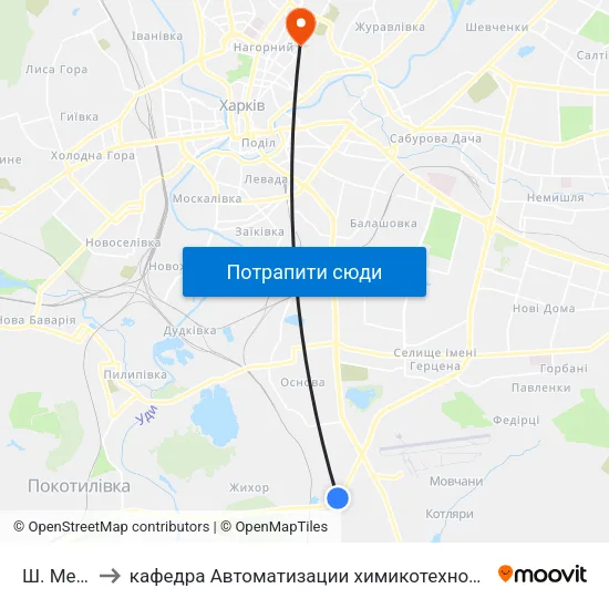 Ш. Мерефянское to кафедра Автоматизации химикотехнологических систем и экологического мониторинга map