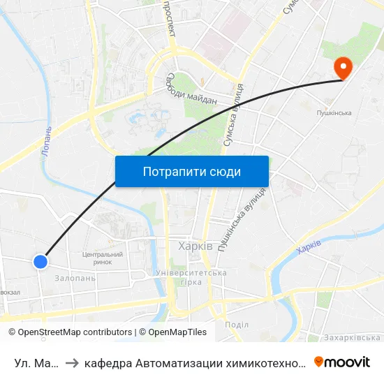 Ул. Малиновского to кафедра Автоматизации химикотехнологических систем и экологического мониторинга map