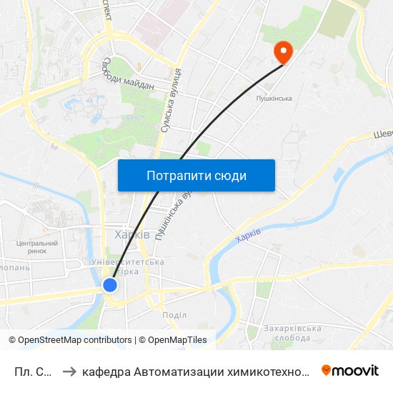 Пл. Сергиевская to кафедра Автоматизации химикотехнологических систем и экологического мониторинга map