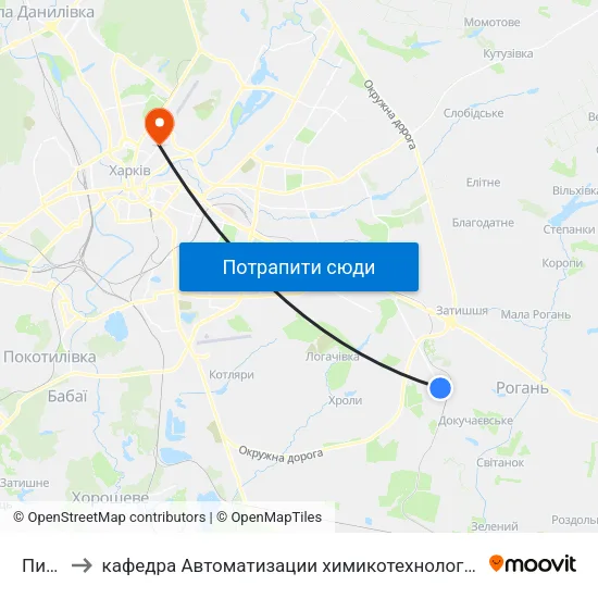 Пивзавод to кафедра Автоматизации химикотехнологических систем и экологического мониторинга map