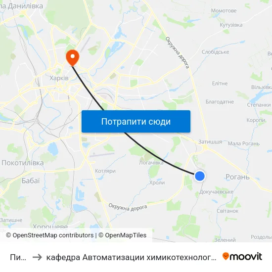 Пивзавод to кафедра Автоматизации химикотехнологических систем и экологического мониторинга map
