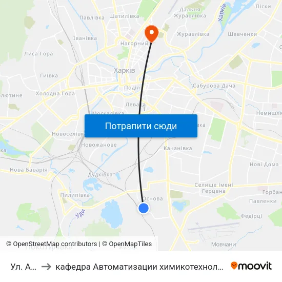 Ул. Алексеева to кафедра Автоматизации химикотехнологических систем и экологического мониторинга map