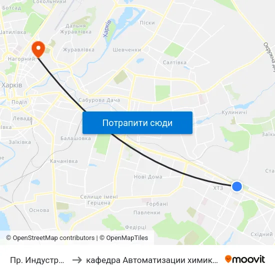 Пр. Индустриальный (По Требованию) to кафедра Автоматизации химикотехнологических систем и экологического мониторинга map