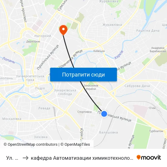 Ул. Полевая to кафедра Автоматизации химикотехнологических систем и экологического мониторинга map