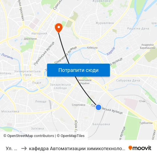 Ул. Полевая to кафедра Автоматизации химикотехнологических систем и экологического мониторинга map