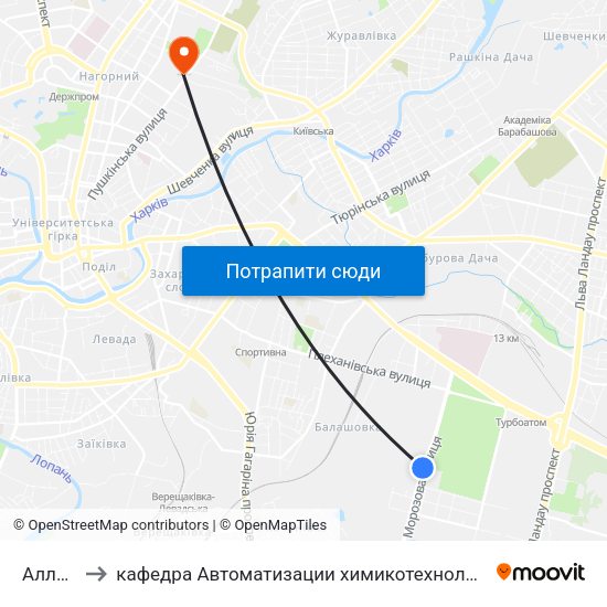 Аллея Славы to кафедра Автоматизации химикотехнологических систем и экологического мониторинга map