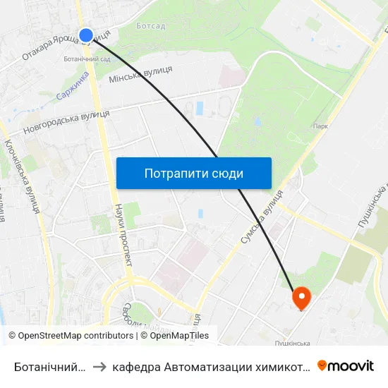 Ботанічний Сад (Botanichyni Sad) to кафедра Автоматизации химикотехнологических систем и экологического мониторинга map