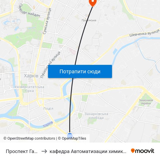 Проспект Гагаріна (Prospekt Haharina) to кафедра Автоматизации химикотехнологических систем и экологического мониторинга map
