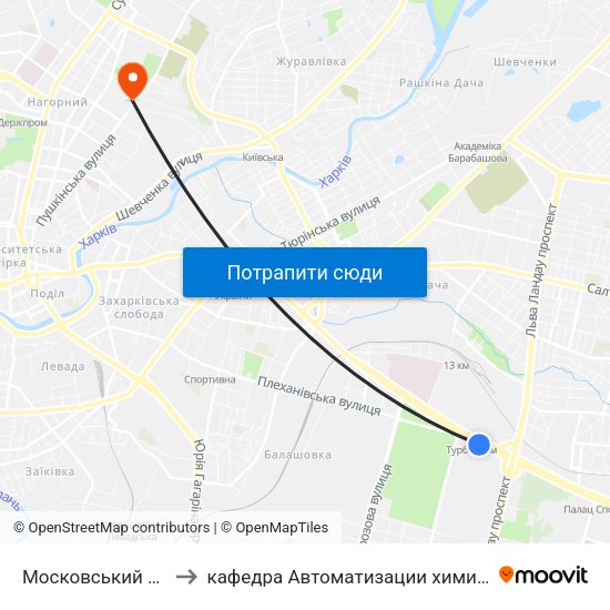 Московський Проспект (Moskovskyi Prospekt) to кафедра Автоматизации химикотехнологических систем и экологического мониторинга map