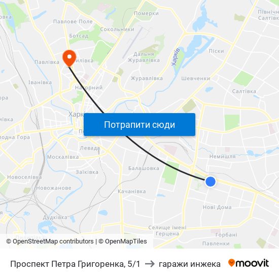 Проспект Петра Григоренка, 5/1 to гаражи инжека map