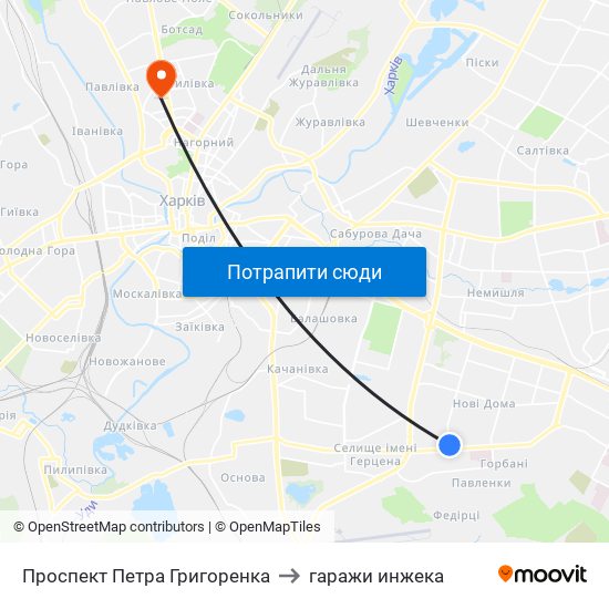 Проспект Петра Григоренка to гаражи инжека map