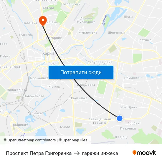 Проспект Петра Григоренка to гаражи инжека map