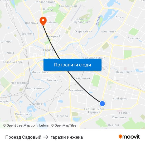 Проезд Садовый to гаражи инжека map