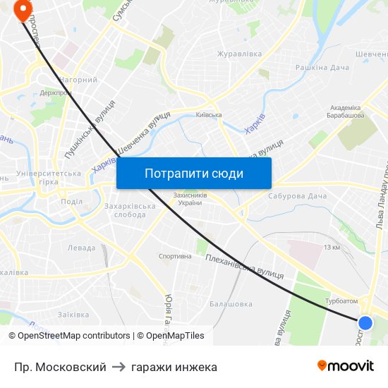 Пр. Московский to гаражи инжека map