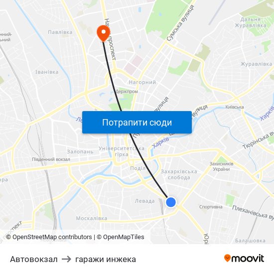 Автовокзал to гаражи инжека map