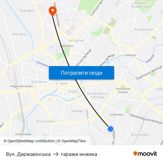 Вул. Державінська to гаражи инжека map