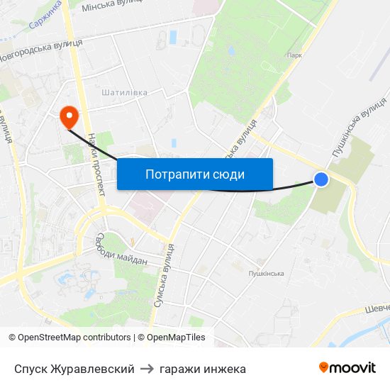 Спуск Журавлевский to гаражи инжека map