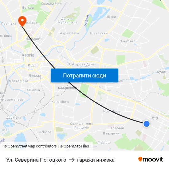 Ул. Северина Потоцкого to гаражи инжека map