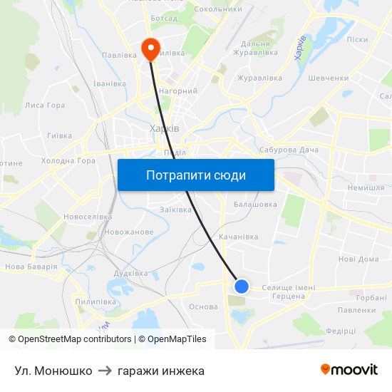 Ул. Монюшко to гаражи инжека map