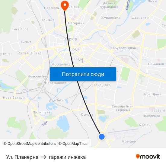 Ул. Планерна to гаражи инжека map