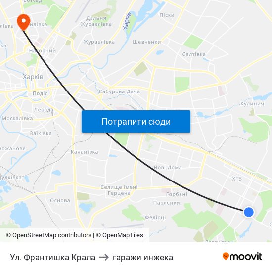 Ул. Франтишка Крала to гаражи инжека map