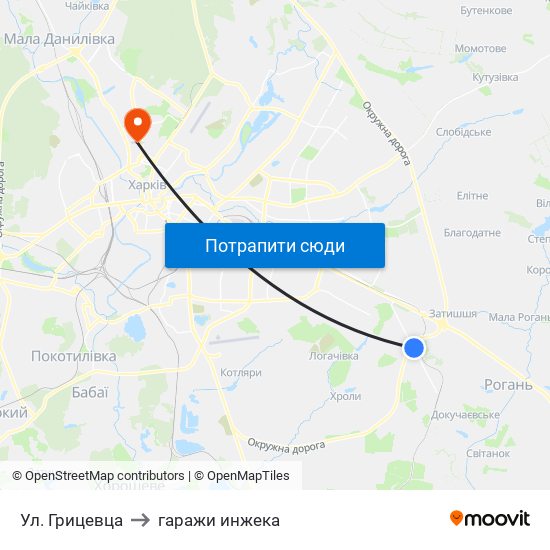 Ул. Грицевца to гаражи инжека map