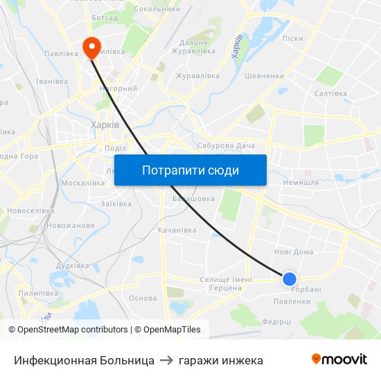 Инфекционная Больница to гаражи инжека map