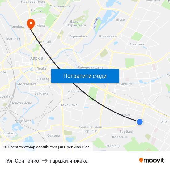 Ул. Осипенко to гаражи инжека map