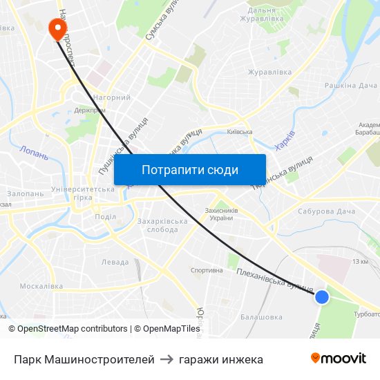 Парк Машиностроителей to гаражи инжека map