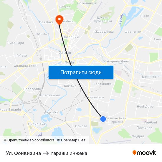 Ул. Фонвизина to гаражи инжека map