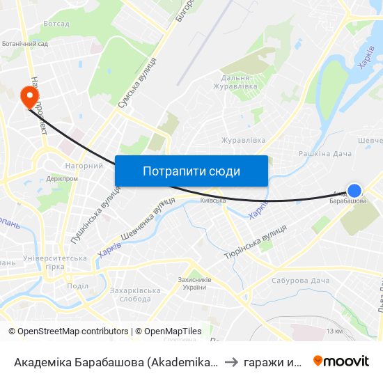 Академіка Барабашова (Akademika Barabashova) to гаражи инжека map