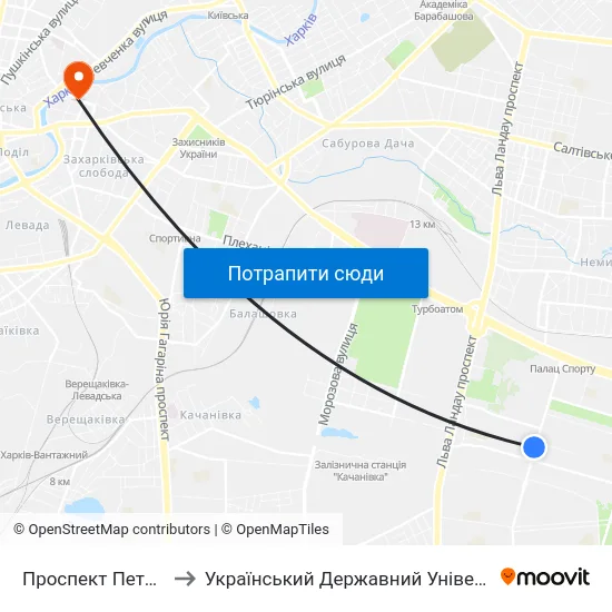 Проспект Петра Григоренка, 4б to Український Державний Університет Залізничного Транспорту map
