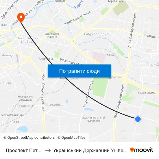 Проспект Петра Григоренка, 23 to Український Державний Університет Залізничного Транспорту map