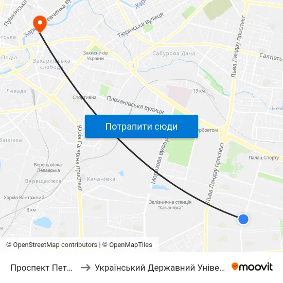 Проспект Петра Григоренка, 11 to Український Державний Університет Залізничного Транспорту map