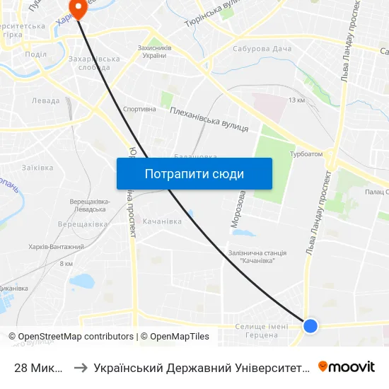 28 Микрорайон to Український Державний Університет Залізничного Транспорту map