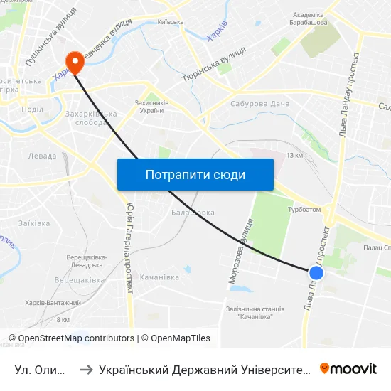 Ул. Олимпийская to Український Державний Університет Залізничного Транспорту map