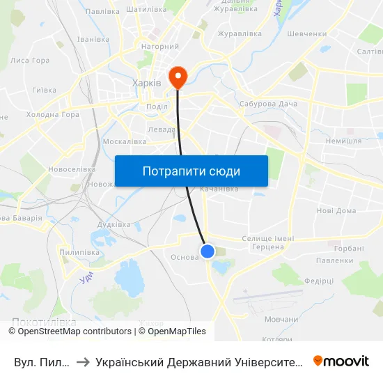 Вул. Пильчикова to Український Державний Університет Залізничного Транспорту map