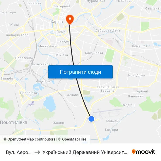 Вул. Аерофлотська to Український Державний Університет Залізничного Транспорту map