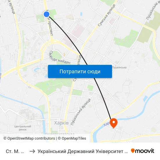 Ст. М. Научная to Український Державний Університет Залізничного Транспорту map