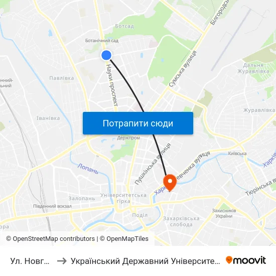Ул. Новгородская to Український Державний Університет Залізничного Транспорту map