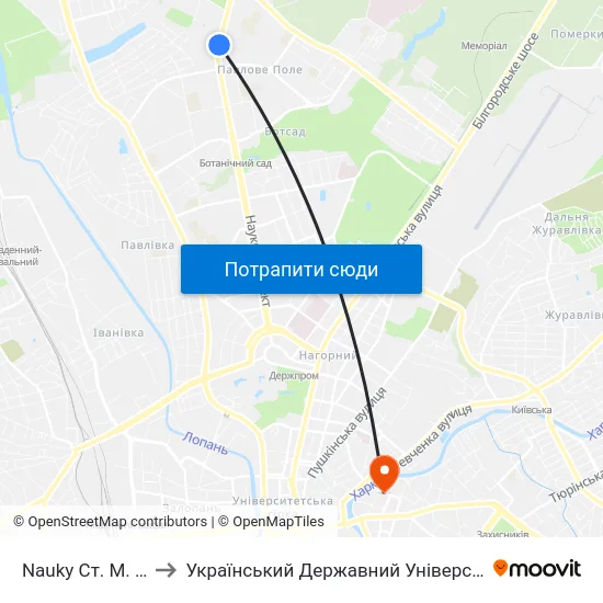 Nauky Ст. М. 23-Го Августа to Український Державний Університет Залізничного Транспорту map
