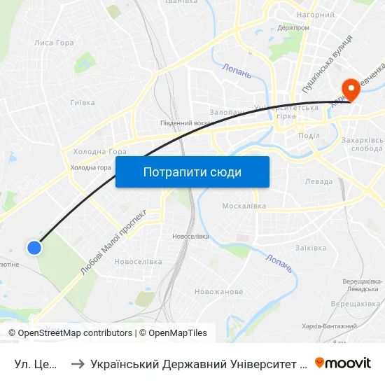 Ул. Цементная to Український Державний Університет Залізничного Транспорту map