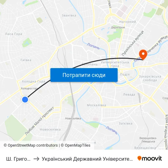 Ш. Григоровское to Український Державний Університет Залізничного Транспорту map