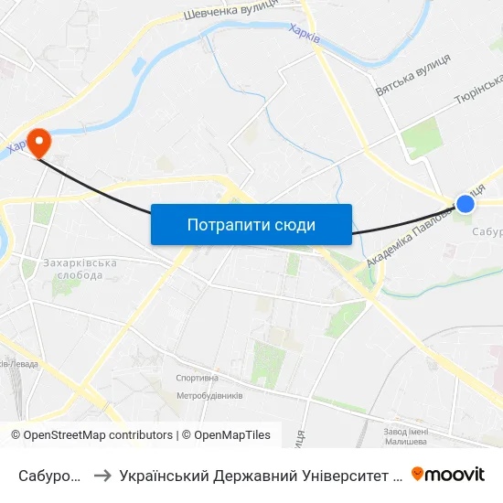 Сабурова Дача to Український Державний Університет Залізничного Транспорту map