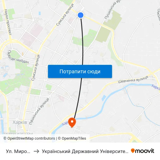 Ул. Мироносицкая to Український Державний Університет Залізничного Транспорту map