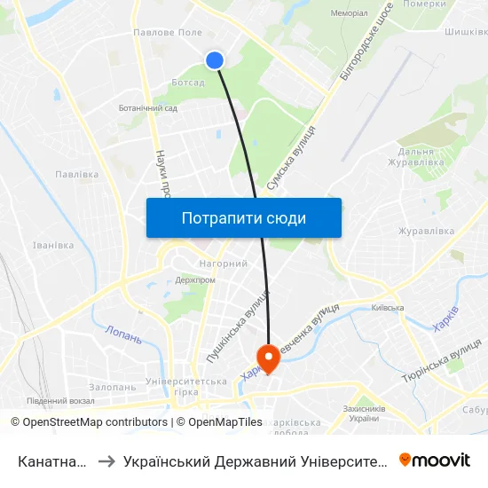 Канатная Дорога to Український Державний Університет Залізничного Транспорту map