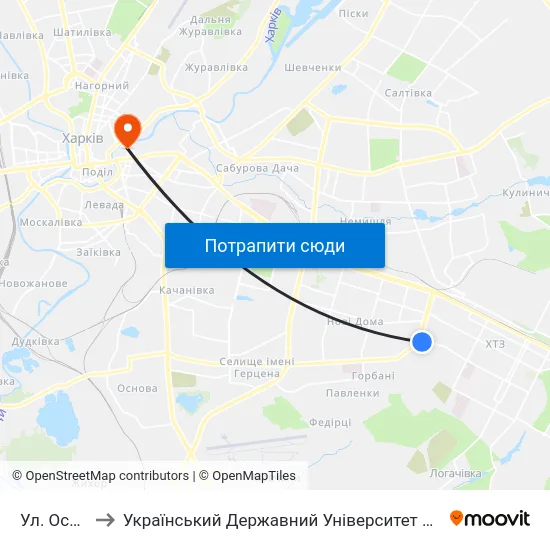 Ул. Осипенко to Український Державний Університет Залізничного Транспорту map