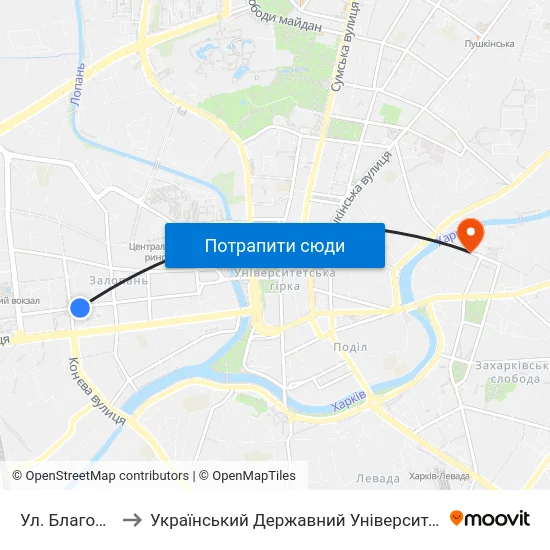 Ул. Благовещенская to Український Державний Університет Залізничного Транспорту map