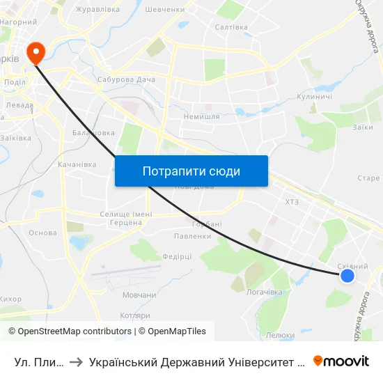Ул. Плиточная to Український Державний Університет Залізничного Транспорту map
